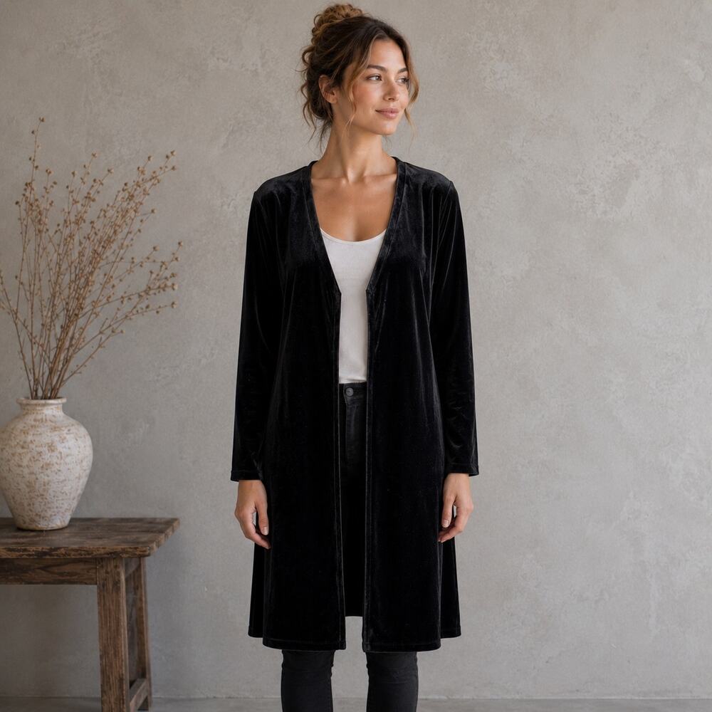 Vintage Black Velvet Cachet Long Line Kimono Large